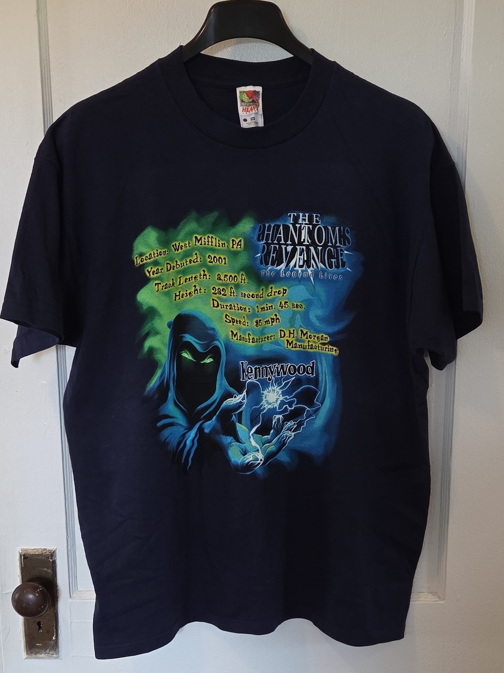 The Phantom's Revenge Graphic Tee with Blue and Green Art Fruit Of The Loom Navy